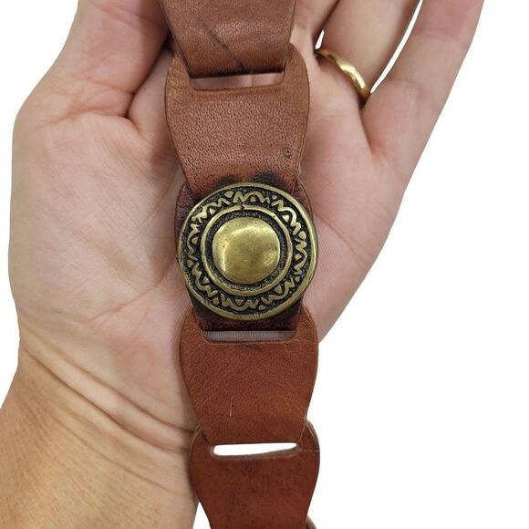 Vintage Amiee Lynn Leather Belt‎ M Brown Brass Square Buckle Medallion Country main image 7